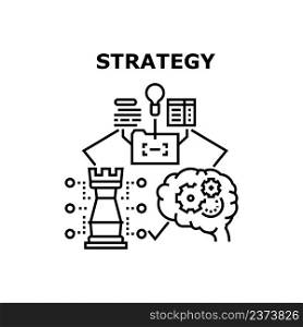 Strategy Plan Vector Icon Concept. Businessman Brainstorming And Developing Strategy Plan, Thinking For Solve Problem And Planning Goal Achievement. Idea For Startup Business Black Illustration. Strategy Plan Vector Concept Black Illustration
