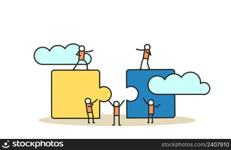 Strategy puzzle person success teamwork vector business illustration. Together connect piece jigsaw idea. Concept building office work background. Cooperation goal marketing startup. Solution part