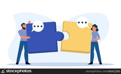 Strategy puzzle person success teamwork vector business illustration. Together connect piece jigsaw idea. Concept building office work background. Cooperation goal marketing startup. Solution part