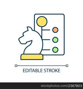 Strategy RGB color icon. Make action plan and project. List of steps and tasks. Identify goals. Isolated vector illustration. Simple filled line drawing. Editable stroke. Arial font used. Strategy RGB color icon