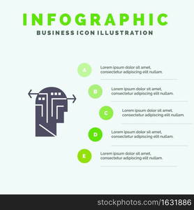 Strategy, Thinking, Mind, Head Solid Icon Infographics 5 Steps Presentation Background