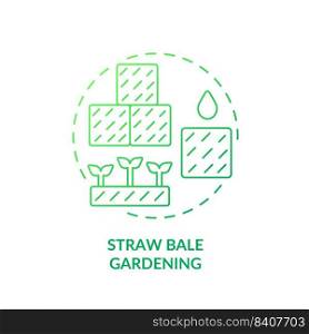 Straw bale gardening green gradient concept icon. Container planting. Growing plants. Gardening method abstract idea thin line illustration. Isolated outline drawing. Myriad Pro-Bold font used. Straw bale gardening green gradient concept icon
