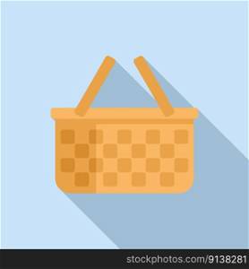 Straw basket icon flat vector. Picnic h&er. Natural market. Straw basket icon flat vector. Picnic h&er