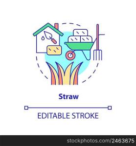 Straw concept icon. Alternative building resource abstract idea thin line illustration. Straw bale construction. Isolated outline drawing. Editable stroke. Arial, Myriad Pro-Bold fonts used. Straw concept icon
