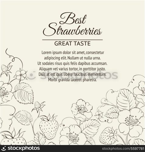 Strawberries brunch over sepia background. Vector illustration.