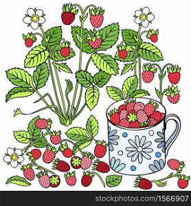 Strawberries cartoon vector hand drawn abstract illustration. Strawberries cartoon hand drawn illustration