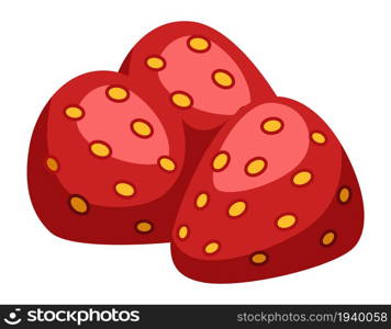 Strawberries heap. Juicy red berry. Cartoon vector illustration isolated on white background.. Strawberries heap. Juicy red berry. Cartoon vector illustration.