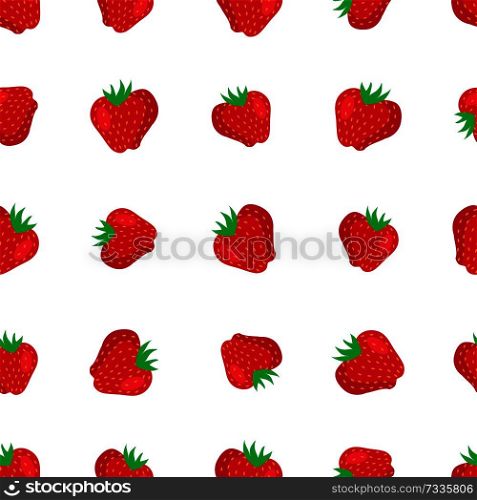 Strawberries seamless pattern, berries of red color with seeds, pattern made of collection of strawberries vector illustration, isolated on white. Strawberries Seamless Pattern Vector Illustration