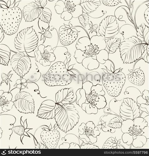 Strawberries seamless pattern of berries. Vector illustration.