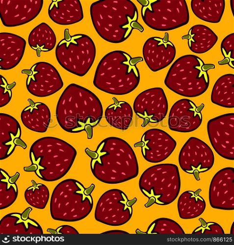 Strawberries seamless pattern on yellow background . Modern wrapping paper. Textile print, interior decor. Wallpaper pattern design with red strawberry. Strawberries seamless pattern on yellow background . Modern wrapping paper. Textile print, interior decor. Wallpaper pattern design with red strawberry.