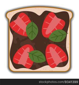 strawberry and chocolate sandwich with shadow. strawberry and chocolate tasty sandwich with shadow