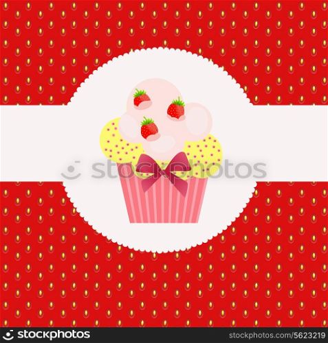 Strawberry cake on strawberry background. Vector illustration.