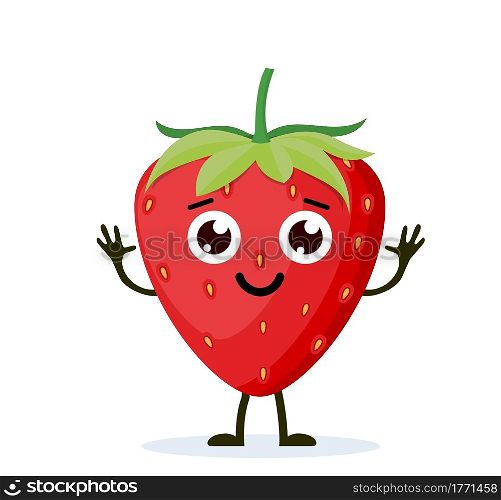 strawberry character, cute character for your design. Beautiful cartoon strawberry isolated on white background. Vector illustration in flat style. strawberry character cute