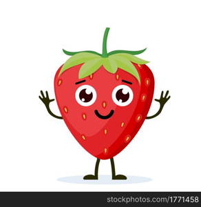 strawberry character, cute character for your design. Beautiful cartoon strawberry isolated on white background. Vector illustration in flat style. strawberry character cute