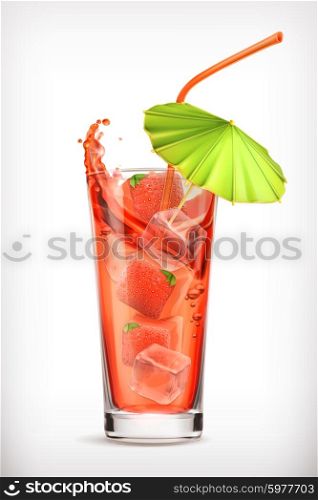 Strawberry cocktail, vector icon
