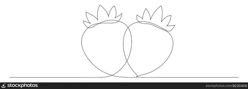 Strawberry continuous one line drawing. Hand drawn linear strawberries with leaf. Vector illustration isolated on white.. Strawberry continuous one line drawing.