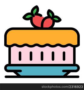 Strawberry cream cake icon. Outline strawberry cream cake vector icon color flat isolated. Strawberry cream cake icon color outline vector