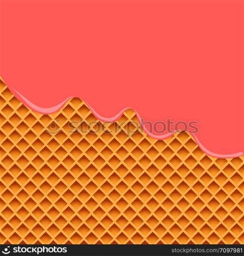 Strawberry Cream Melted on Wafer Background. Vector Illustration