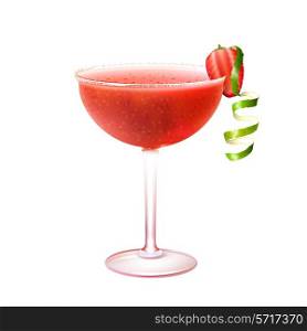 Strawberry daiquiri realistic cocktail in glass with lime twist isolated on white background vector illustration