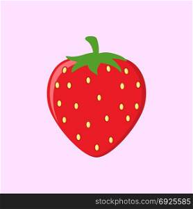 Strawberry Fruit Cartoon Drawing Flat Design. Illustration Over Pink Background