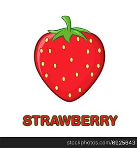 Strawberry Fruit Cartoon Drawing Simple Design. Illustration Isolated On White Background With Text Strawberry