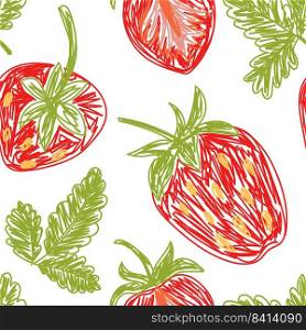 Strawberry fruit sketch seamless pattern. Color vector illustration. Pen or marker doodle drawing.. Strawberry fruit sketch seamless pattern. Color vector illustration. Pen or marker doodle drawing