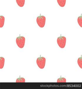 Strawberry hand drawn seamless pattern vector illustration. Simple background with berries. Print of juicy red berries on white backing. Model for textile, packaging, paper and design
