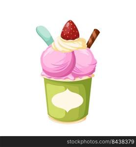 strawberry ice cream cartoon vector scoop food, pink summer frozen ball, sweet dessert color illustration. strawberry ice cream cartoon vector