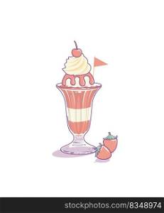 Strawberry ice cream in a cup, sweet dessert on white background vector illustration