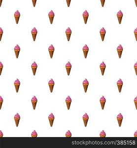 Strawberry ice cream in a waffle cone pattern. Cartoon illustration of strawberry ice cream in a waffle cone vector pattern for web. Strawberry ice cream in a waffle cone pattern