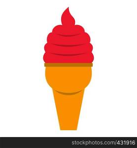 Strawberry ice cream in waffle cone icon flat isolated on white background vector illustration. Strawberry ice cream in waffle cone icon isolated