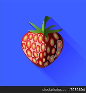 Strawberry Icon Isolated on Blue Background. Long Shadow. Strawberry Icon