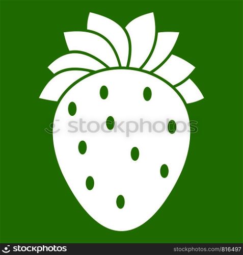 Strawberry icon white isolated on green background. Vector illustration. Strawberry icon green