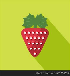 Strawberry icon with shadow in flat design