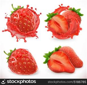 Strawberry juice. Fresh fruit, 3d realistic vector icon