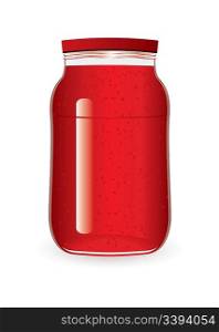 Strawberry or raspberry jam in a glass jar