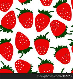 Strawberry seamless pattern. Clothing fashion design. Hand drawn fresh berry. Vector sketch background. Food print for dress, kitchen curtain or tablecloth. Doodle wallpaper