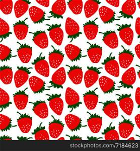 Strawberry seamless pattern. Clothing fashion design. Hand drawn fresh berry. Vector sketch background. Food print for dress, kitchen curtain or tablecloth. Doodle wallpaper