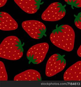 Strawberry seamless pattern. Hand drawn fresh berry. Doodle wallpaper. Vector sketch background. Red and blue color print. Fashion design