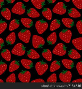 Strawberry seamless pattern. Hand drawn fresh berry. Doodle wallpaper. Vector sketch background. Red and blue color print. Fashion design