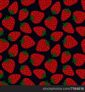 Strawberry seamless pattern. Hand drawn fresh berry. Doodle wallpaper. Vector sketch background. Red and blue color print. Fashion design