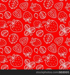 Strawberry seamless pattern. Hand drawn fresh berry. Vector sketch background. Color doodle wallpaper. Red print