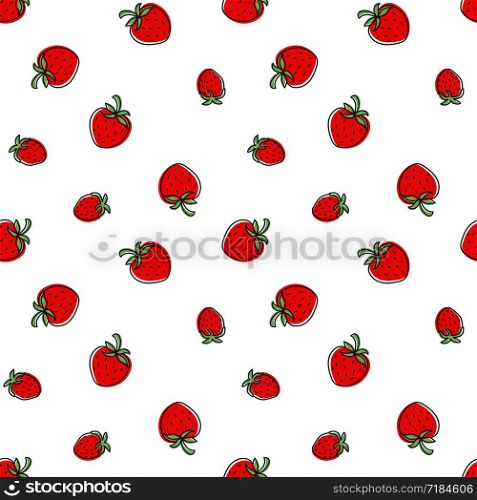 Strawberry seamless pattern. Juicy red berry. Hand drawn color vector sketch background. Fashion textile design. Doodle summer print