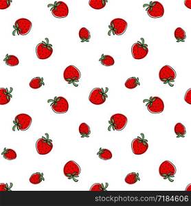 Strawberry seamless pattern. Juicy red berry. Hand drawn color vector sketch background. Fashion textile design. Doodle summer print
