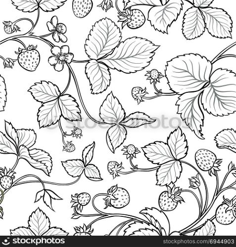 strawberry seamless pattern. strawberry plant seamless pattern on white background