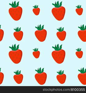 Strawberry seamless vector pattern. Red strawberries and green leaves on blue background. Vector. Strawberry seamless vector pattern. Red strawberries and green leaves on blue background