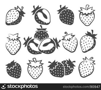 Strawberry silhouette icons. Strawberry silhouettes vector illustration. Organic fresh health dessert strawberries icons