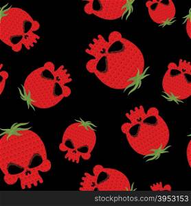 Strawberry skull seamless pattern. Red head skeleton with texture of berries. Vector background for Halloween&#xA;