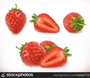 Strawberry. Sweet fruit. 3d vector icons set. Realistic illustration