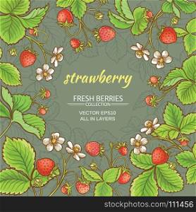 strawberry vector frame. strawberry fruits and flowers vector frame on color background